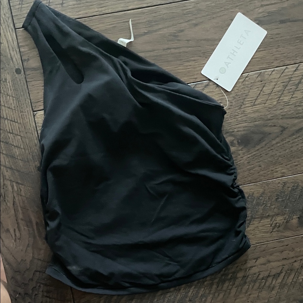 Athleta Elegant Black One-Shoulder Swim Top